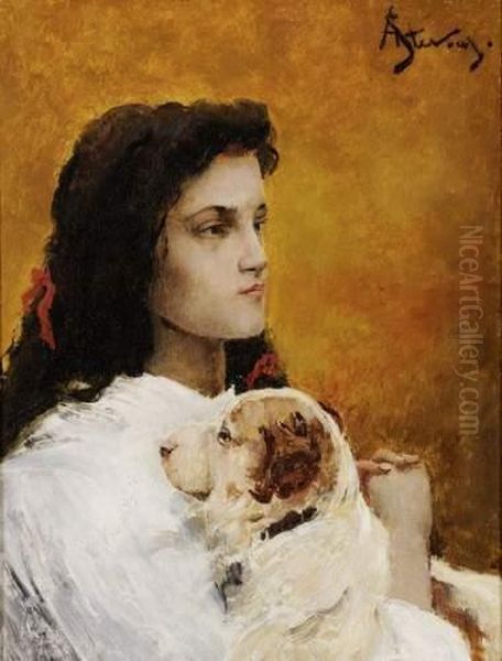 Jeune Femme Et Son Chien Oil Painting by Aime Stevens