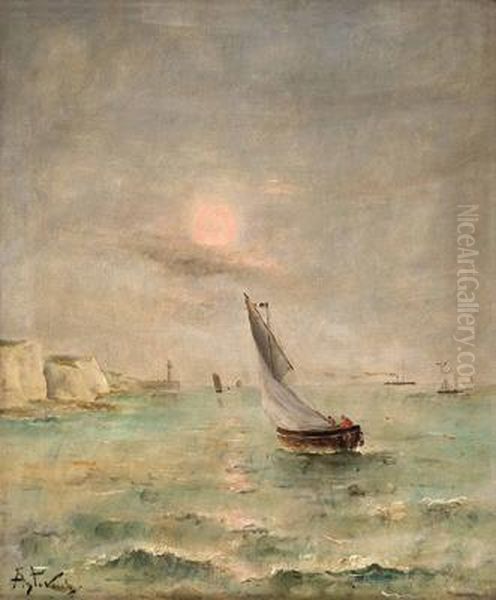 Segelboote Und Dampfer An Der Kuste Oil Painting by Aime Stevens