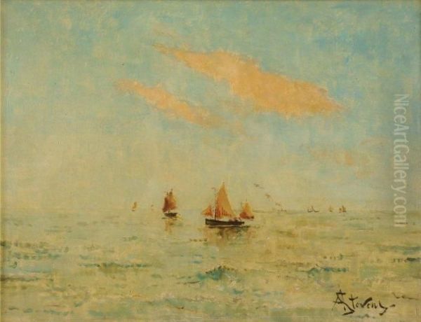 La Mer Au Treport De Zee Oil Painting by Aime Stevens