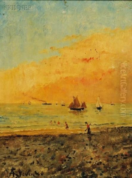 Figures By The Shore Oil Painting by Aime Stevens