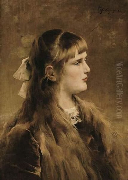 Portrait De Jeune Fille Oil Painting by Aime Stevens