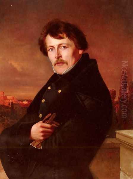 A Portrait Of A Gentleman, Rome In The Distance Oil Painting by Adolf Schmidt