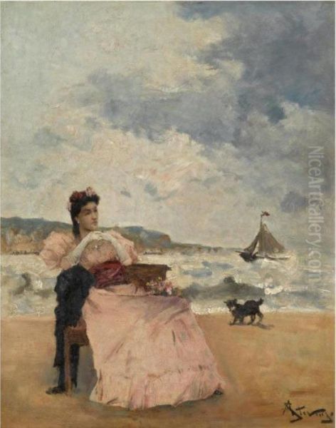 Enjoying The Beach Oil Painting by Aime Stevens