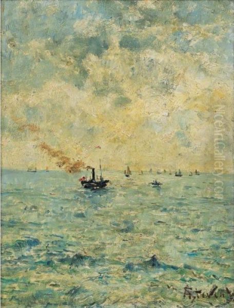 Marine [ ; Marine ; Signed Lower
 Right A. Stevens ; Will Be Included In The Catalogue Raisonne Being 
Prepared By The Comite Stevens] Oil Painting by Aime Stevens