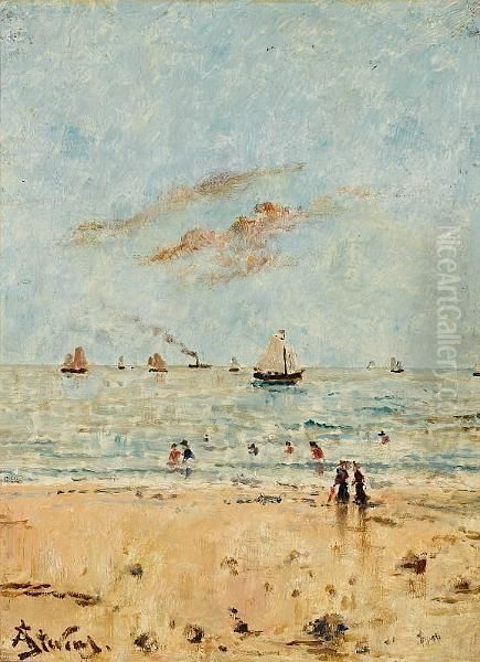 A La Plage Oil Painting by Aime Stevens