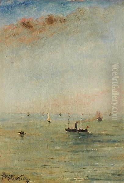 Sailing Boats On A Calm Sea Oil Painting by Aime Stevens