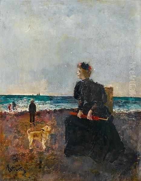 Femme Assise Sur La Plage Oil Painting by Aime Stevens