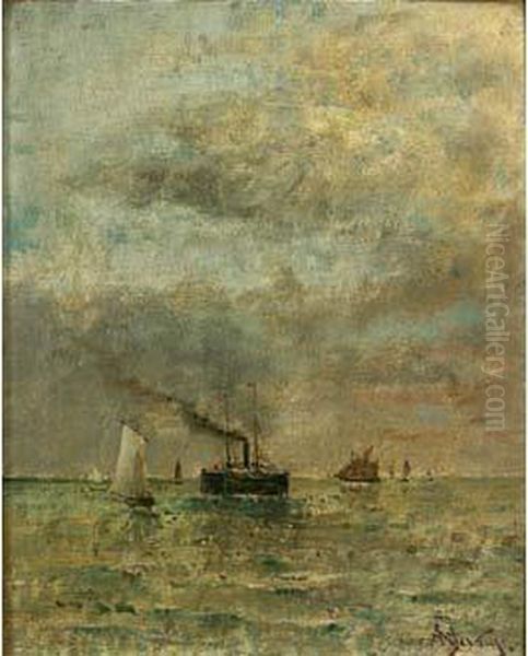 L'arrivee Du Bateau A Vapeur Oil Painting by Aime Stevens