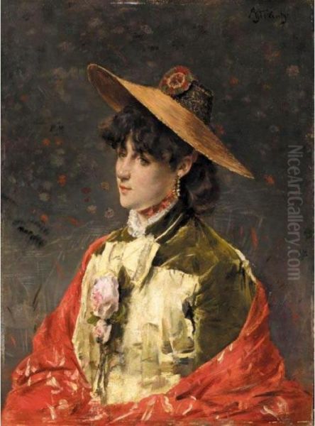 Femme Au Chapeau De Pail Oil Painting by Aime Stevens