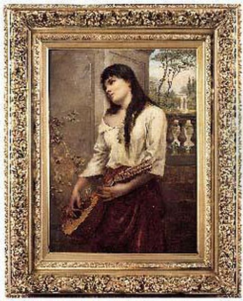 Jeune Femme A La Mandoline Oil Painting by Aime Stevens