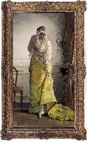 Elegante A La Robe Jaune Oil Painting by Aime Stevens