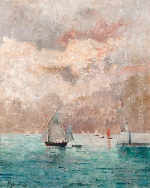 Shipping At Sea Oil Painting by Aime Stevens