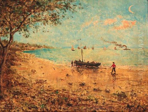 Une Plage En Normandie Oil Painting by Aime Stevens