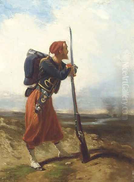 A rifleman of the 4th Zouave Regiment, circa 1856 Oil Painting by French School