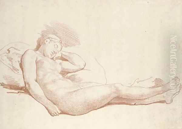 A sleeping female nude Oil Painting by French School