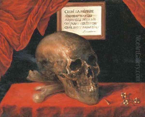 A vanitas still life with a skull Oil Painting by French School