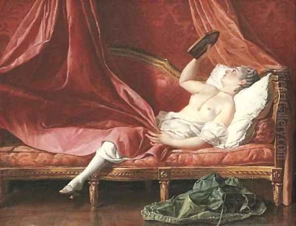 A lady reclining on a canape Oil Painting by French School