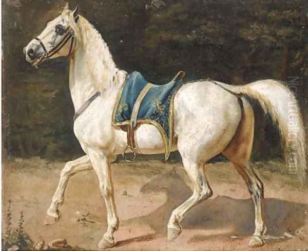 A saddled grey charger, thought to be Napoleon's horse Marengo Oil Painting by French School