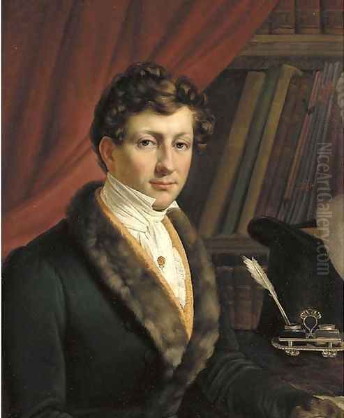 Portrait of a gentleman wearing a fur-trimmed jacket Oil Painting by French School