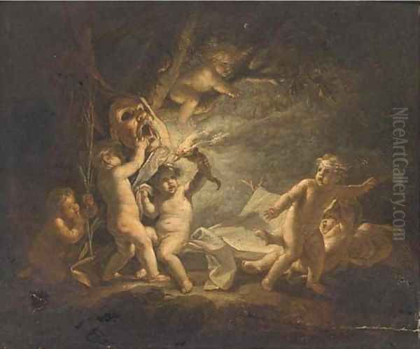 Putti disporting with tools of a sabbath Oil Painting by French School