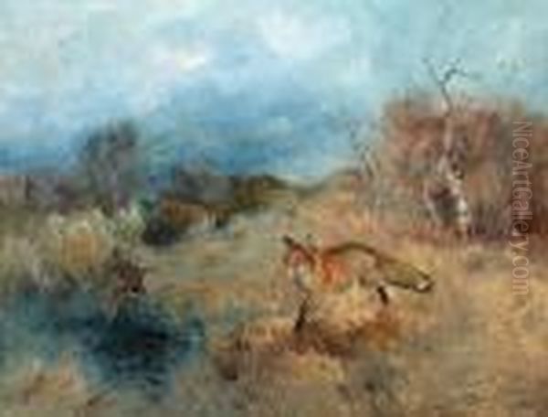 Fox And Snipe Oil Painting by Mosse Stoopendaal