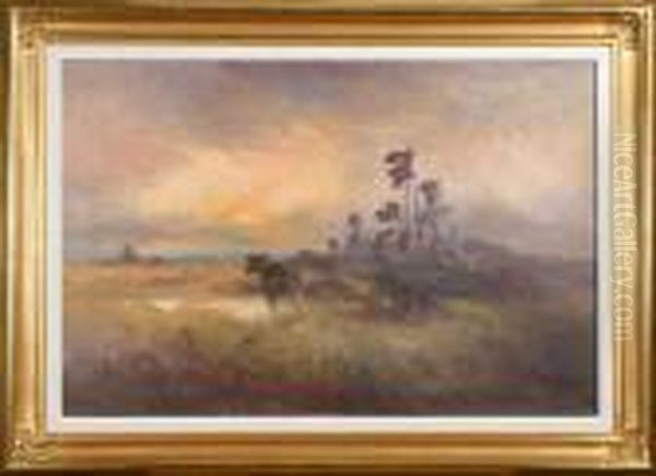 Alg I Skymningslandskap, Signerad Mosse Stoopendahl Oil Painting by Mosse Stoopendaal