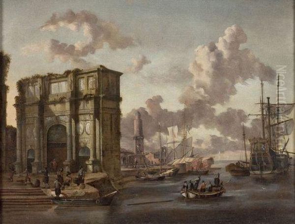 Port Avec L'arche De Constantin Oil Painting by Abraham Storck