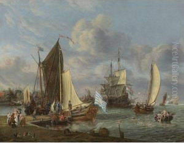 A Dutch Harbor Oil Painting by Abraham Storck