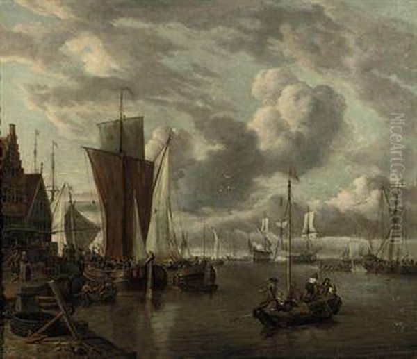 Quayside With Extensive Shipping Oil Painting by Abraham Storck