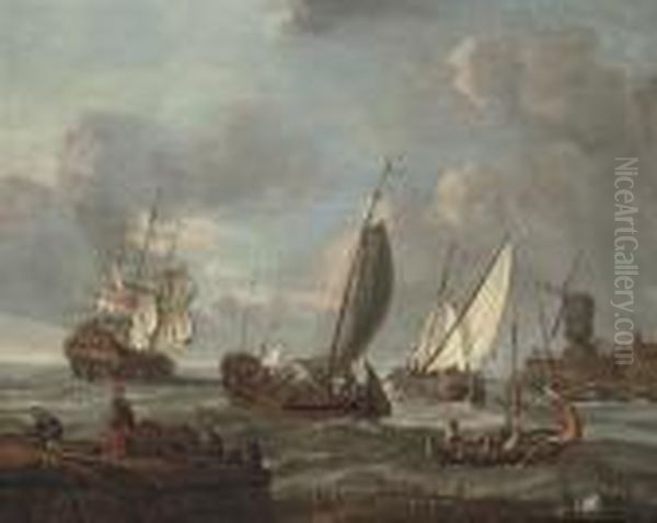 Tsar Peter The Great And His Companions Cruising Off The Dutch Coast In His Boier Oil Painting by Abraham Storck