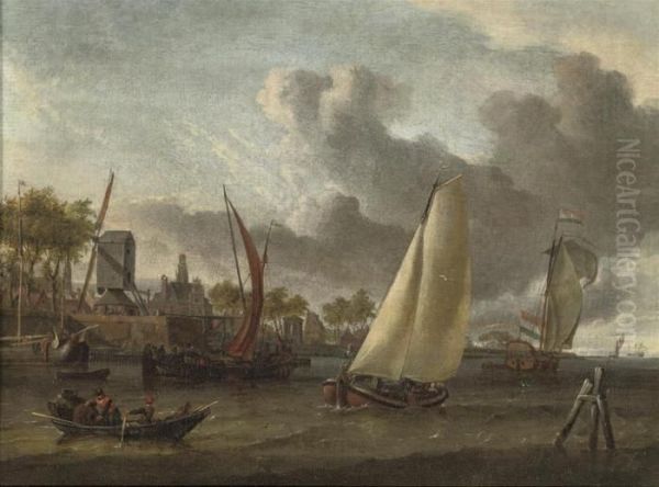 Shipping On The Water Near A Dutch Harbour Oil Painting by Abraham Storck