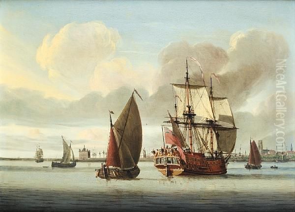 Shipping Off The Dockyard At Sheerness Oil Painting by Abraham Storck