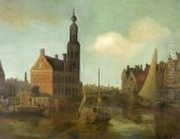 Amsterdam Canalscape Oil Painting by Abraham Storck