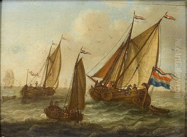 Dutch Yachts In Choppy Seas Oil Painting by Abraham Storck