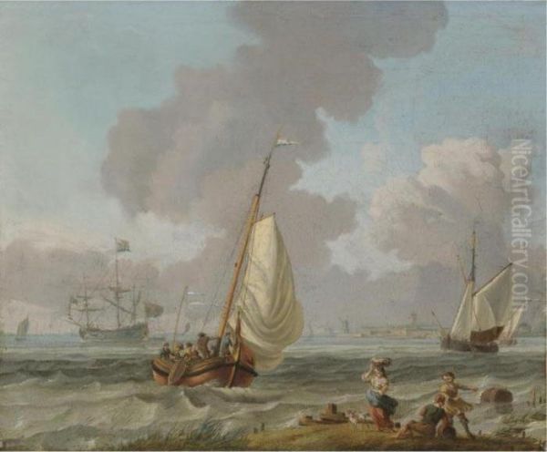 Dutch Small Craft Sailing In Coastal Waters Oil Painting by Abraham Storck