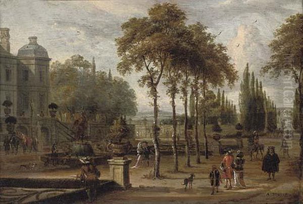 Elegant Company In A Garden By A Mansion Oil Painting by Abraham Storck