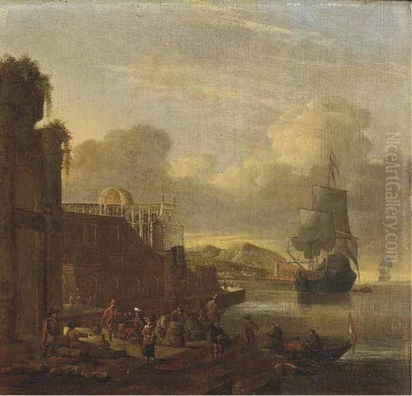 Scene De Port Mediterraneen Oil Painting by Abraham Storck