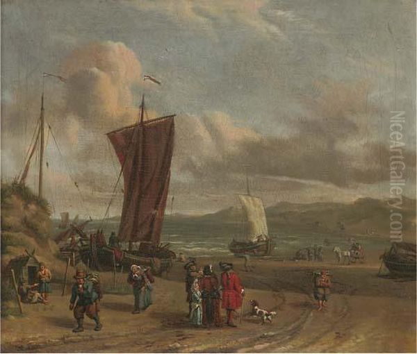 Merchants In Discussion On The Foreshore Oil Painting by Abraham Storck