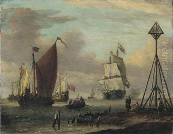 Navires Hollandais Pres D'une Cote Oil Painting by Abraham Storck