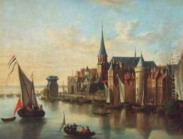 Hollandische Hafenstadt Mit Booten Oil Painting by Abraham Storck