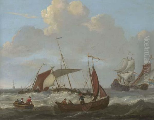 Dutch Shipping In Choppy Seas Oil Painting by Abraham Storck