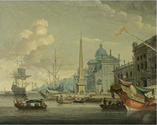 A Mediterranean Harbour Scene 
With The San Giorgio Maggiore And The Biblioteca Marziana Of Venice Oil Painting by Abraham Storck