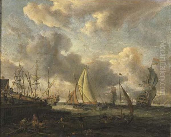 Dutch Shipping Yard Near A Port Oil Painting by Abraham Storck