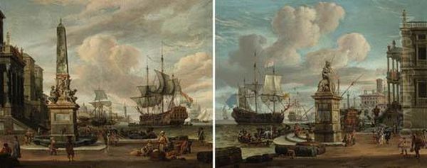 Capricci Of Mediterranean Ports:
 The First With The Monument Of The Four Moors Of Leghorn; The Second 
With A Monument Of Abundance Oil Painting by Abraham Storck