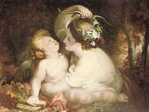 A sybil with a cherub Oil Painting by French School