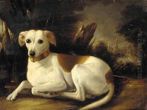 A whippet in a wooded landscape Oil Painting by French School