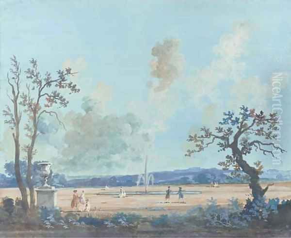 Elegant figures in the park at Versailles Oil Painting by French School