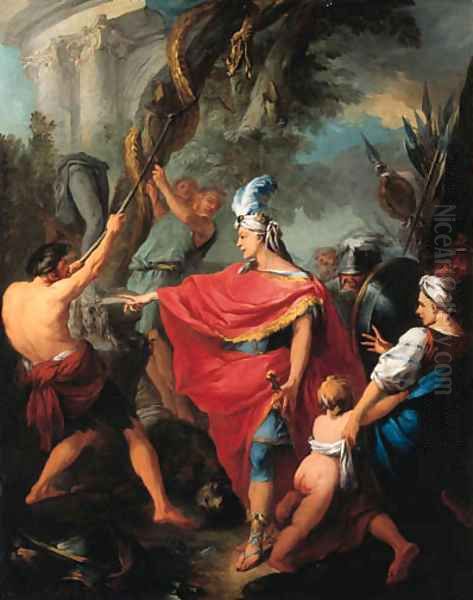 Hezekiah destroying the brazen serpent Oil Painting by French School