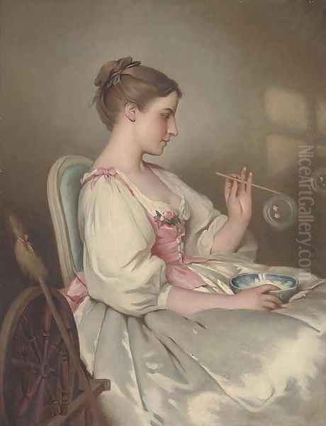 Jeune fille aux bulles Oil Painting by French School