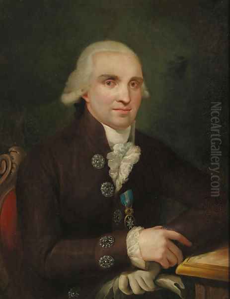 Portrait of a gentleman, seated half-length, in brown coat with a white necktie Oil Painting by French School